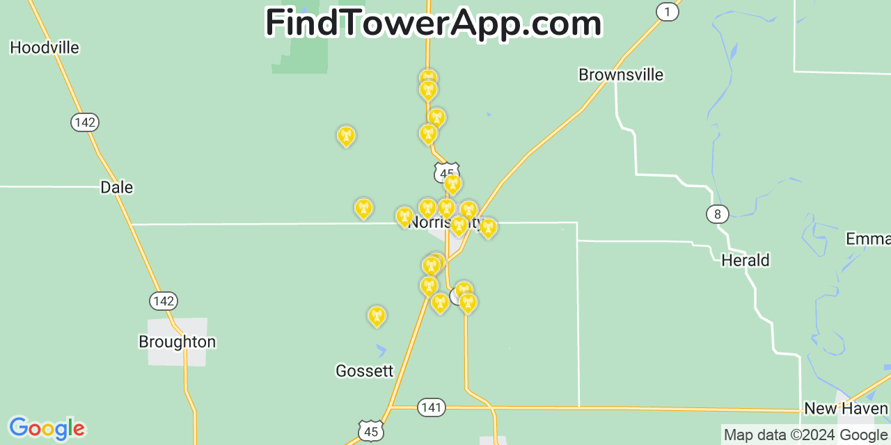 T-Mobile 4G/5G cell tower coverage map Norris City, Illinois