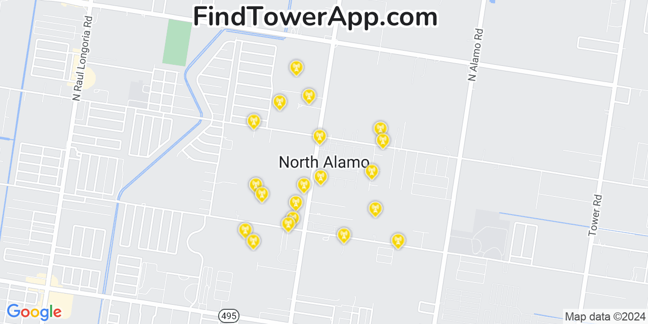 Verizon 4G/5G cell tower coverage map North Alamo, Texas