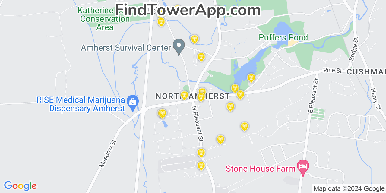 AT&T 4G/5G cell tower coverage map North Amherst, Massachusetts