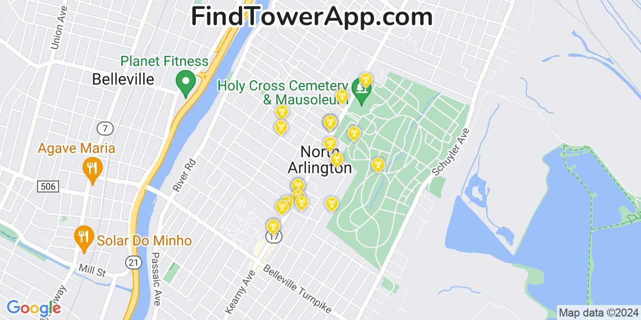 T-Mobile 4G/5G cell tower coverage map North Arlington, New Jersey