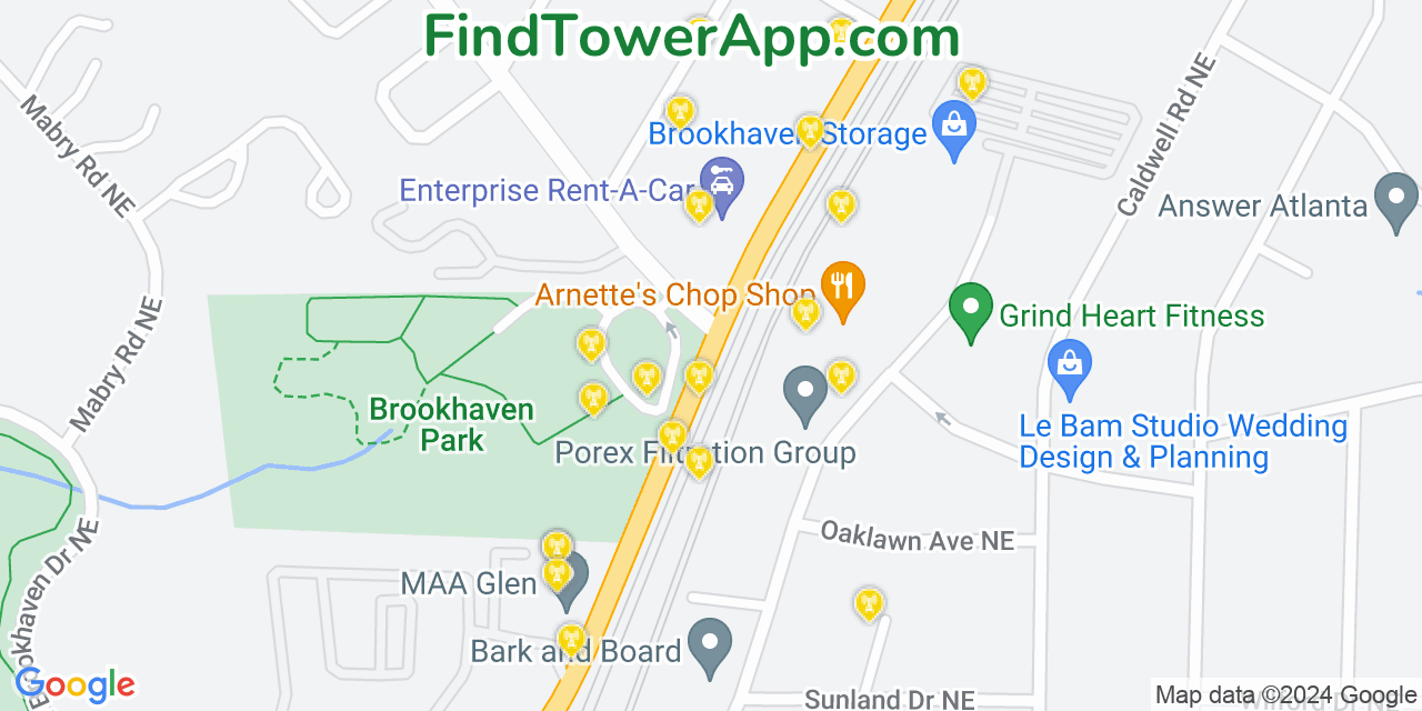 AT&T 4G/5G cell tower coverage map North Atlanta, Georgia