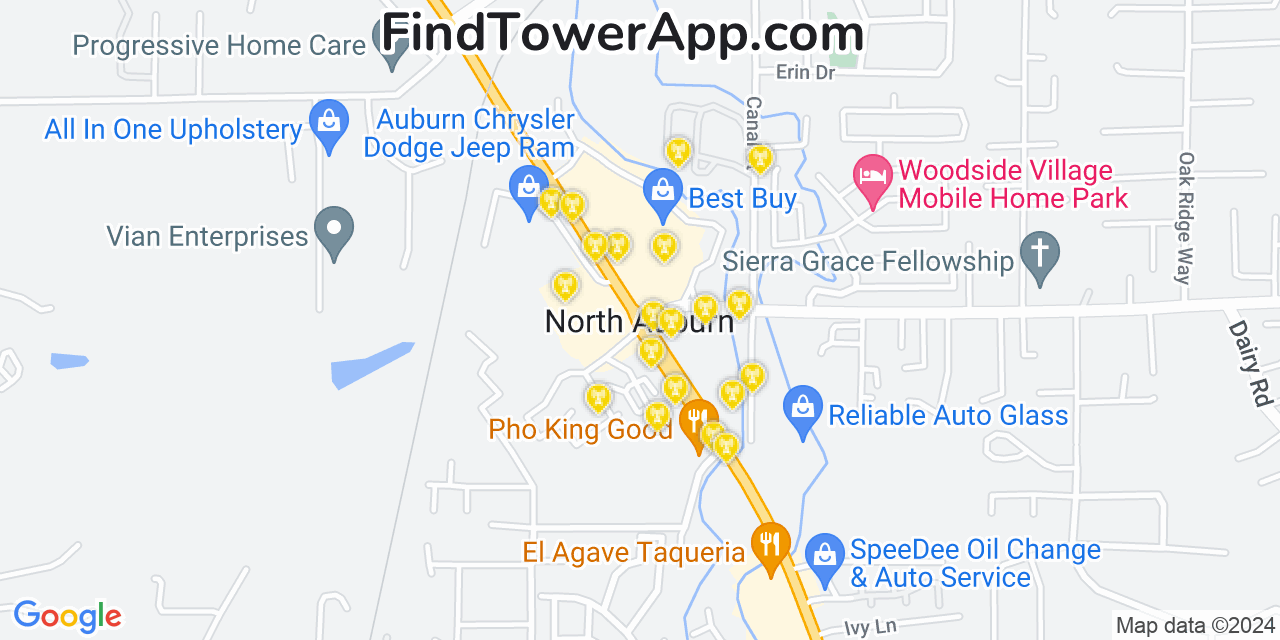 T-Mobile 4G/5G cell tower coverage map North Auburn, California