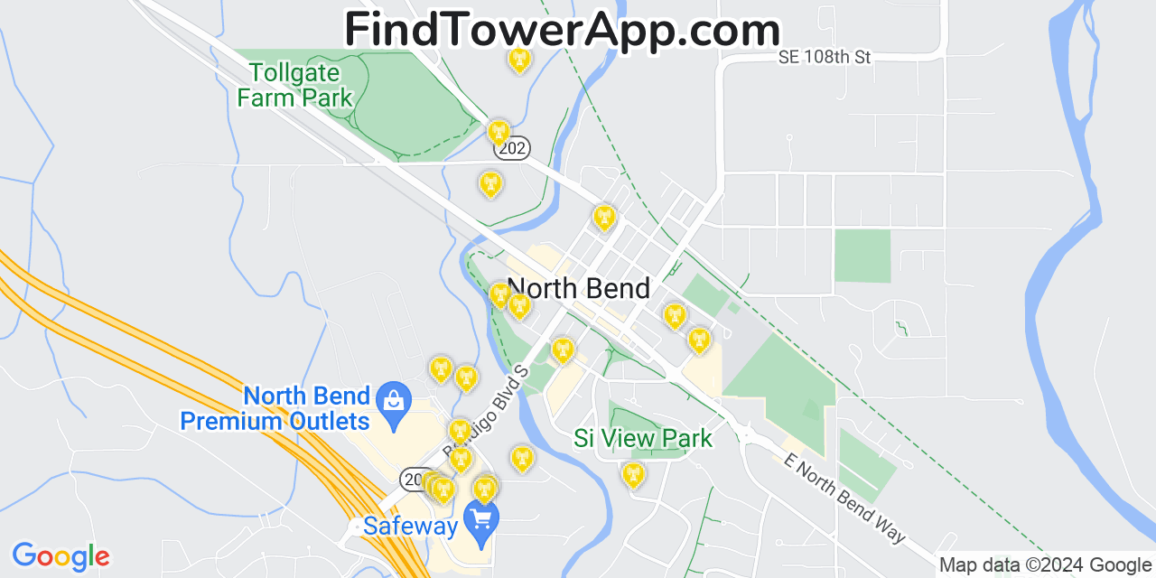 AT&T 4G/5G cell tower coverage map North Bend, Washington