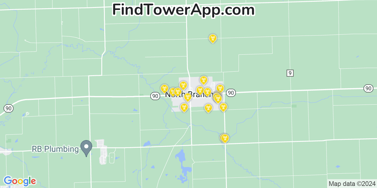 AT&T 4G/5G cell tower coverage map North Branch, Michigan