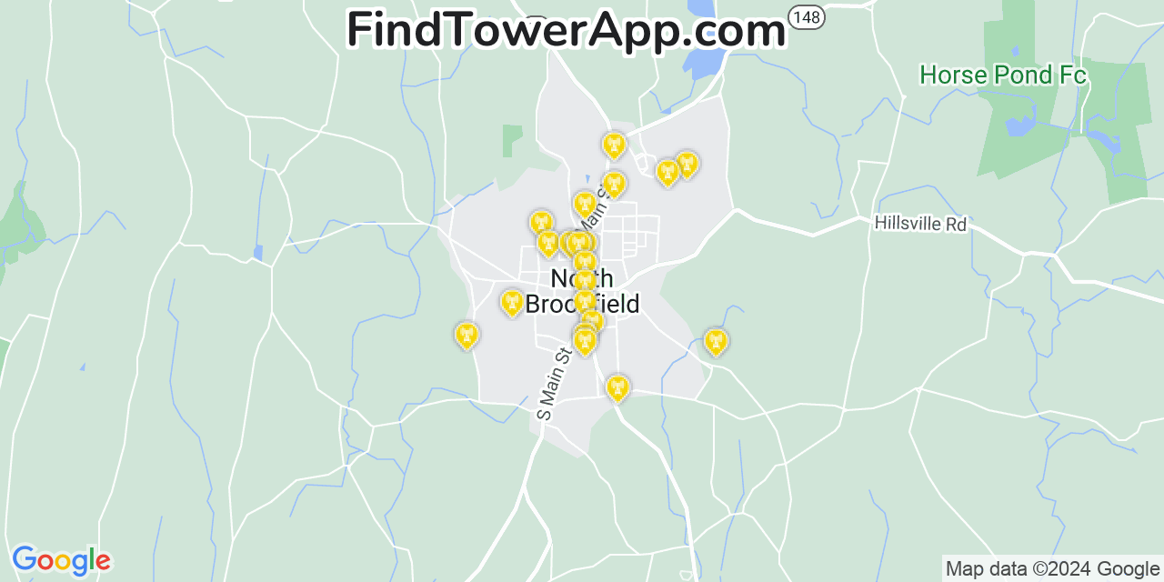 T-Mobile 4G/5G cell tower coverage map North Brookfield, Massachusetts