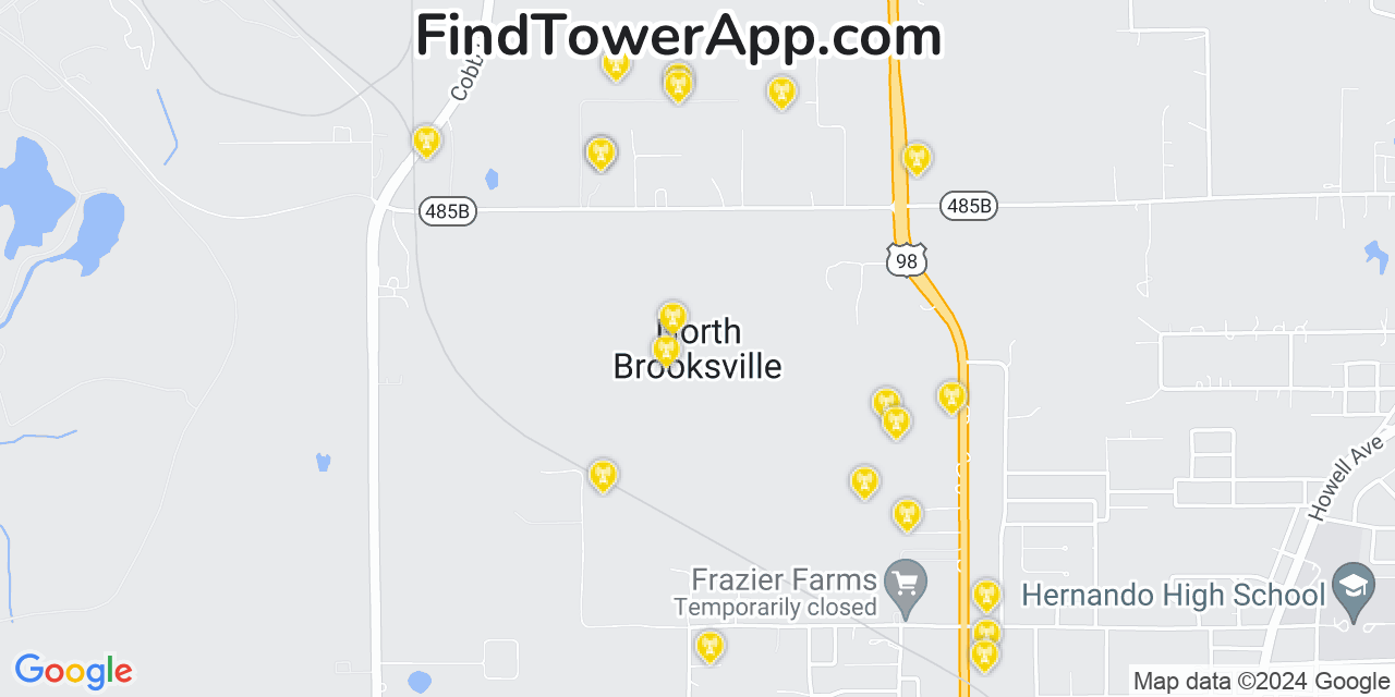 Verizon 4G/5G cell tower coverage map North Brooksville, Florida