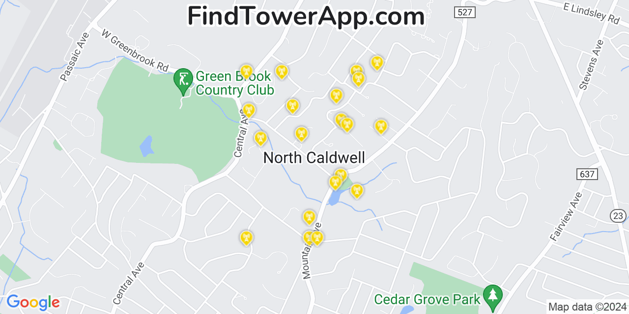 Verizon 4G/5G cell tower coverage map North Caldwell, New Jersey