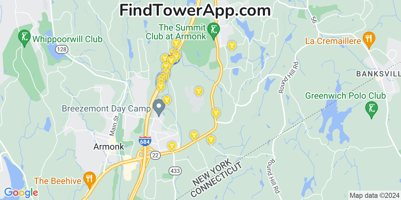 AT&T 4G/5G cell tower coverage map North Castle, New York