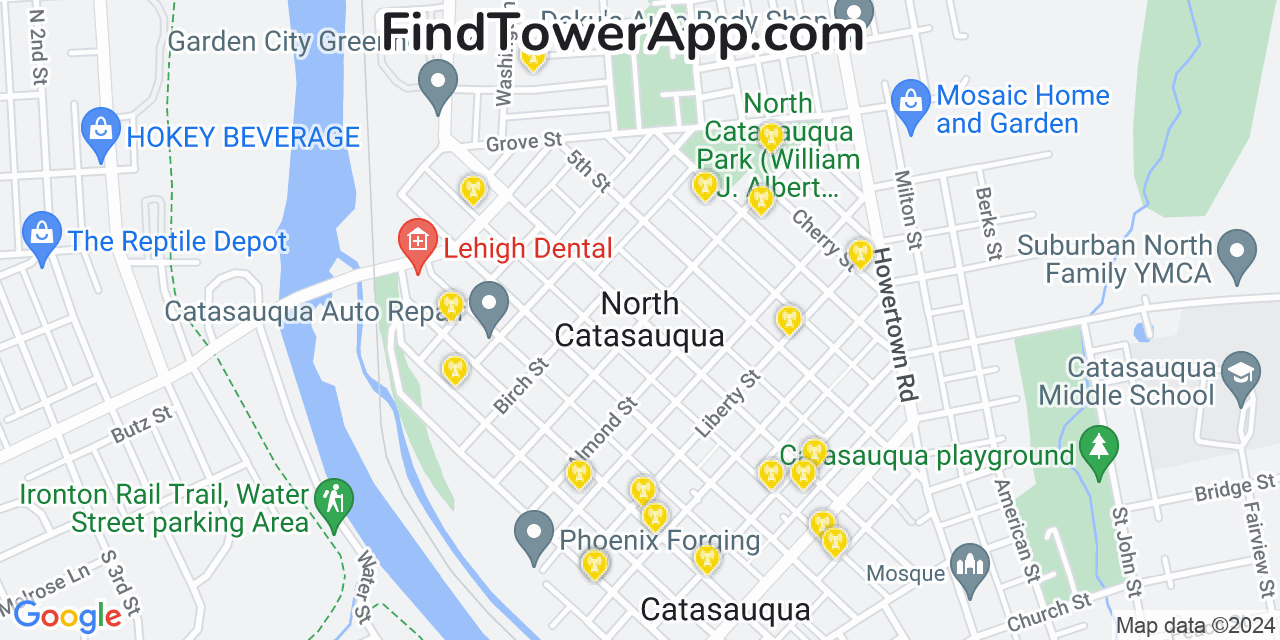 AT&T 4G/5G cell tower coverage map North Catasauqua, Pennsylvania