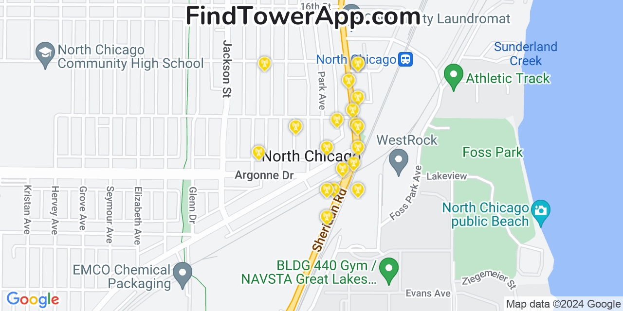 T-Mobile 4G/5G cell tower coverage map North Chicago, Illinois