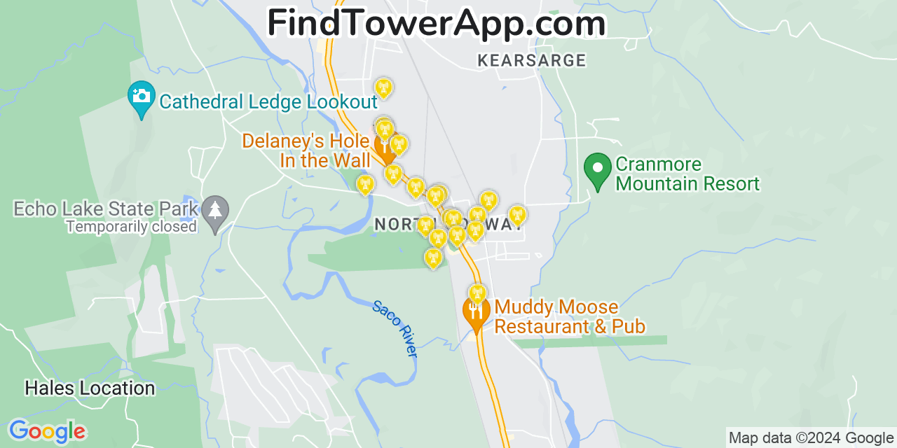 AT&T 4G/5G cell tower coverage map North Conway, New Hampshire