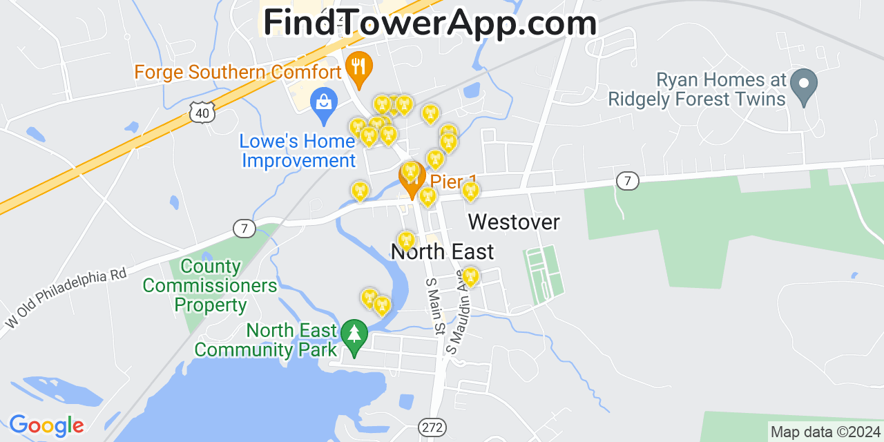 Verizon 4G/5G cell tower coverage map North East, Maryland