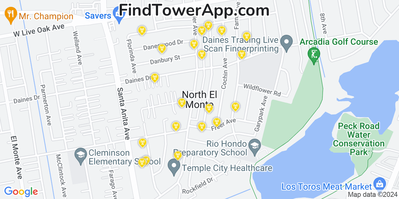 Verizon 4G/5G cell tower coverage map North El Monte, California