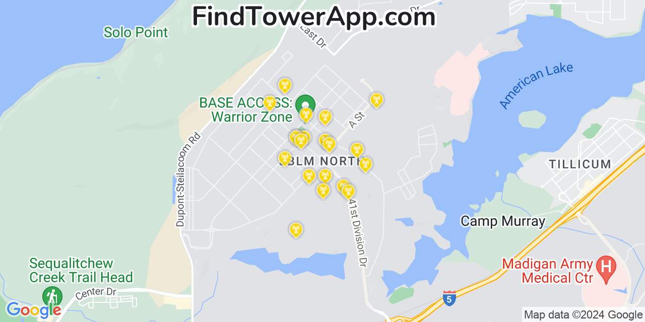 AT&T 4G/5G cell tower coverage map North Fort Lewis, Washington