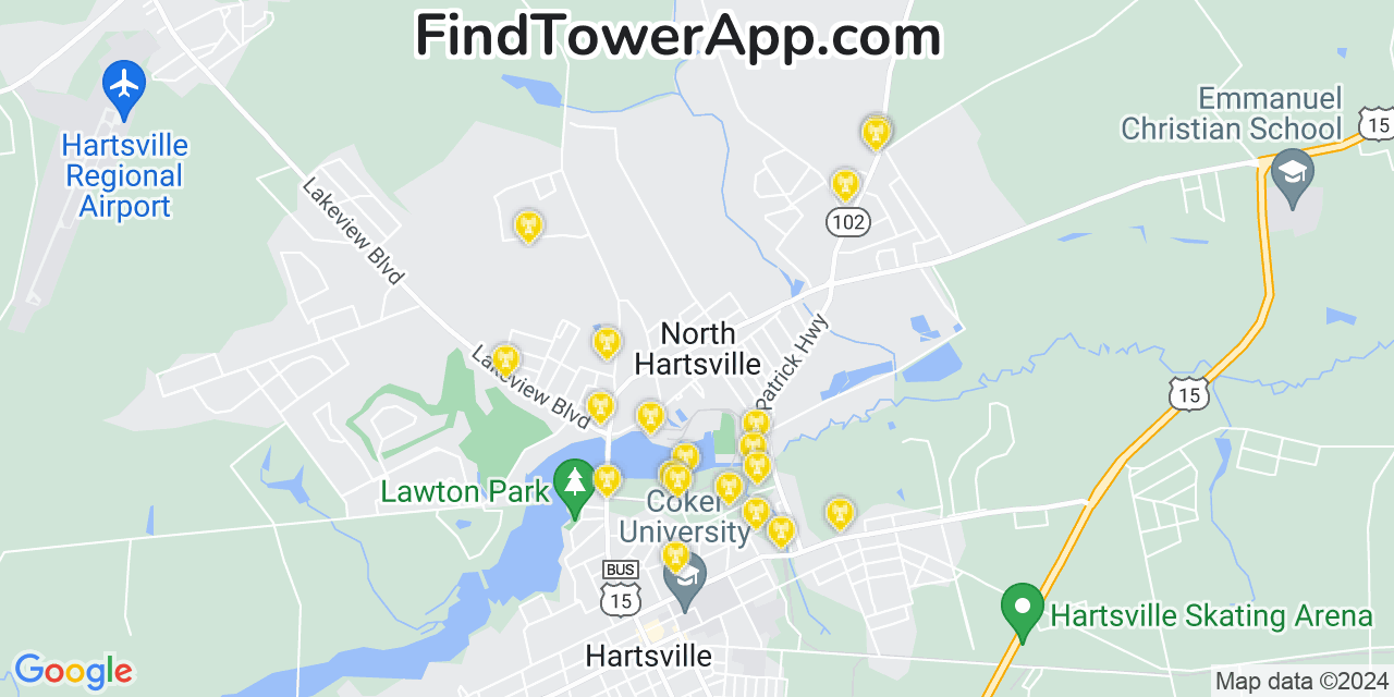 AT&T 4G/5G cell tower coverage map North Hartsville, South Carolina