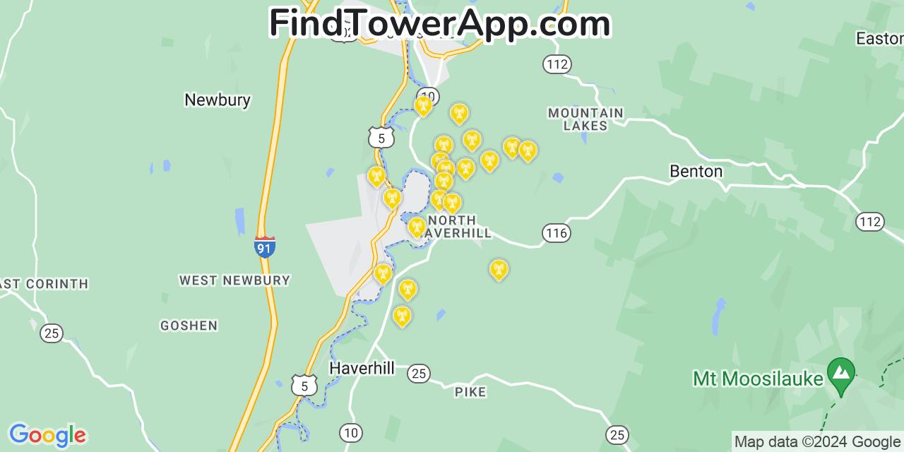 AT&T 4G/5G cell tower coverage map North Haverhill, New Hampshire