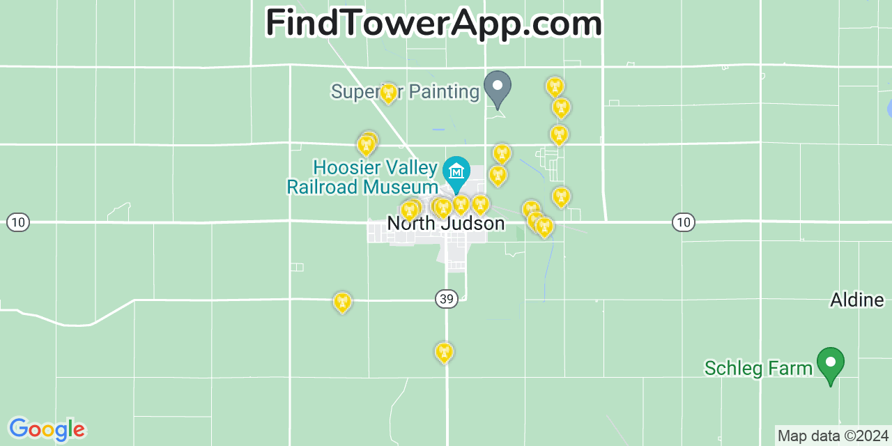 Verizon 4G/5G cell tower coverage map North Judson, Indiana