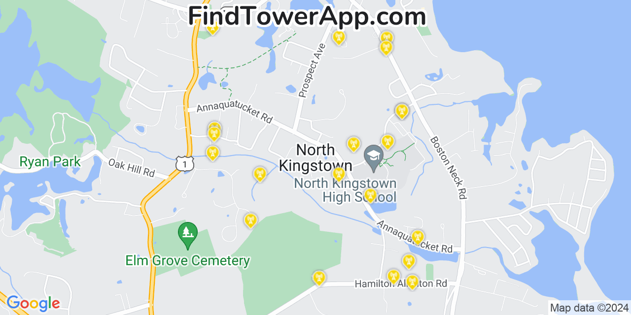 AT&T 4G/5G cell tower coverage map North Kingstown, Rhode Island