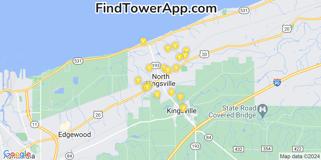 T-Mobile 4G/5G cell tower coverage map North Kingsville, Ohio