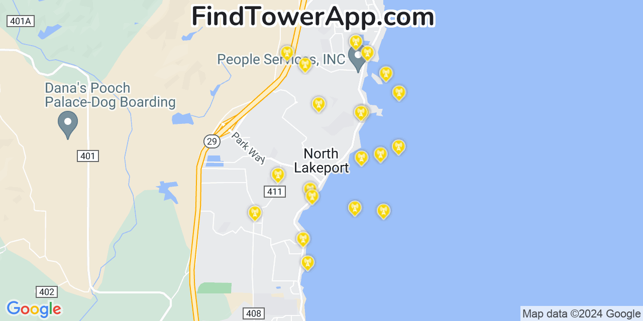 AT&T 4G/5G cell tower coverage map North Lakeport, California