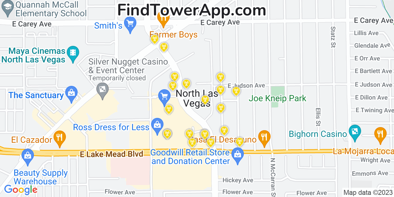 AT&T 4G/5G cell tower coverage map North Las Vegas, Nevada