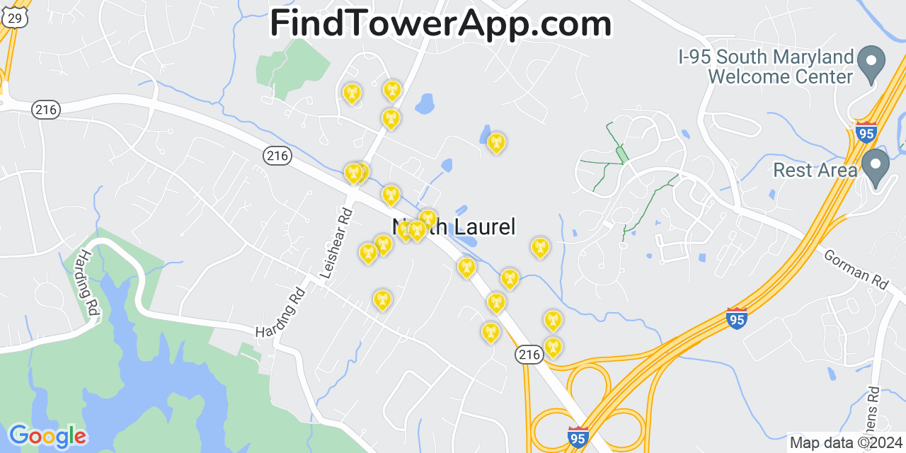 T-Mobile 4G/5G cell tower coverage map North Laurel, Maryland