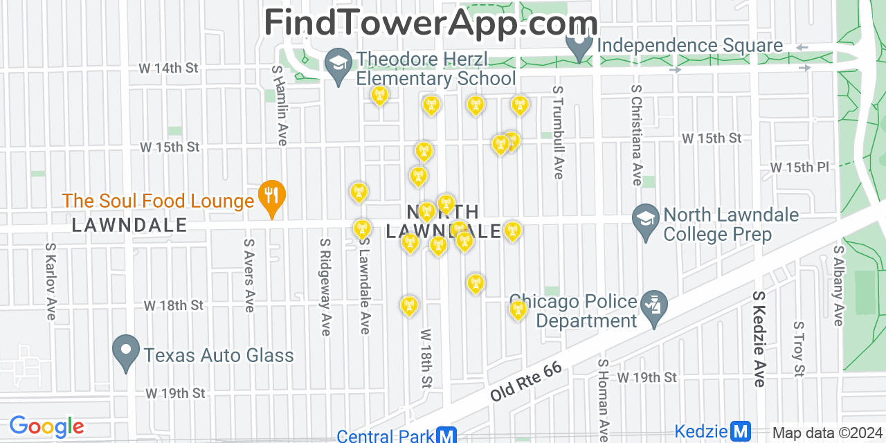 Verizon 4G/5G cell tower coverage map North Lawndale, Illinois