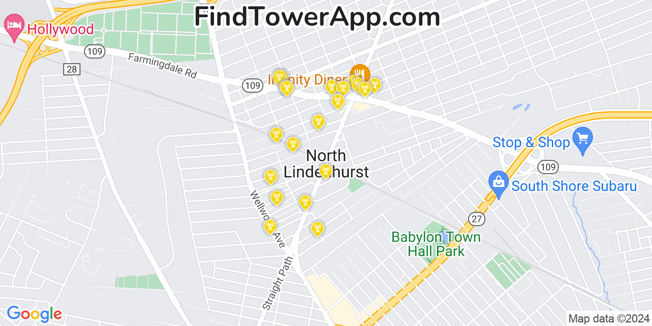 Verizon 4G/5G cell tower coverage map North Lindenhurst, New York