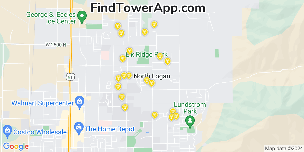 Verizon 4G/5G cell tower coverage map North Logan, Utah