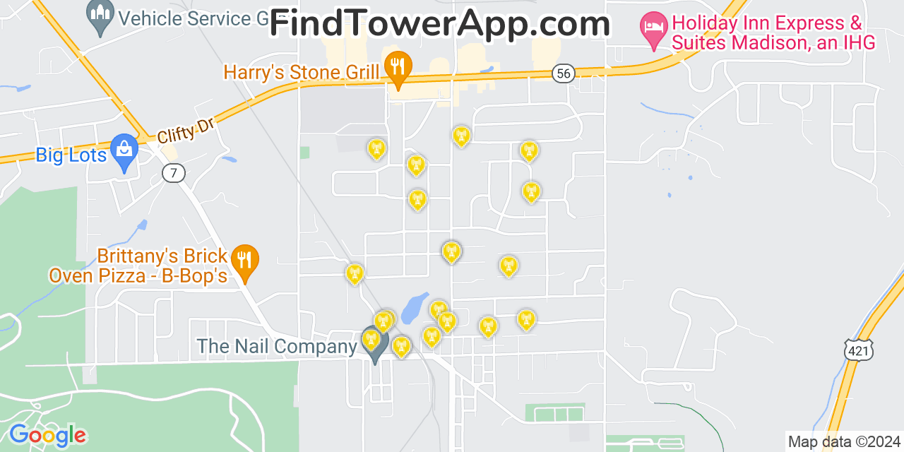 AT&T 4G/5G cell tower coverage map North Madison, Indiana