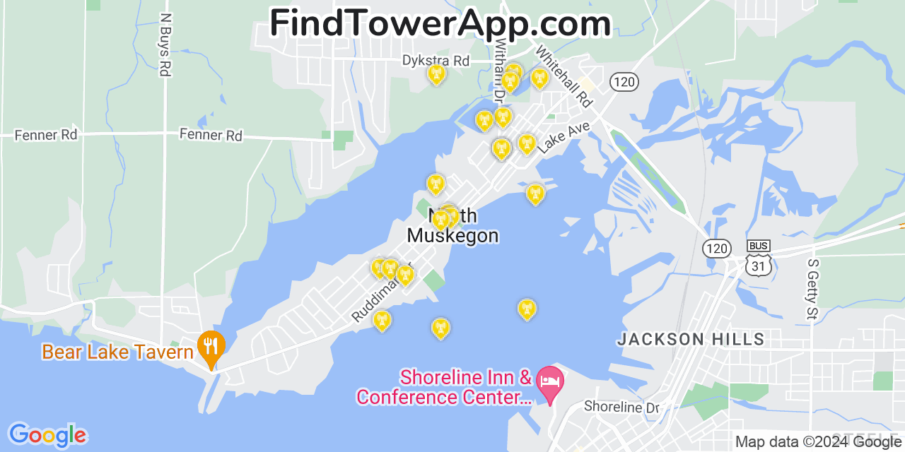 AT&T 4G/5G cell tower coverage map North Muskegon, Michigan