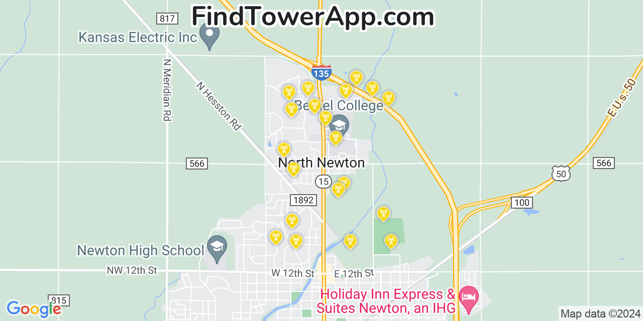 AT&T 4G/5G cell tower coverage map North Newton, Kansas