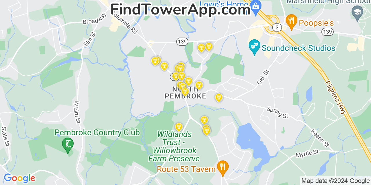 T-Mobile 4G/5G cell tower coverage map North Pembroke, Massachusetts