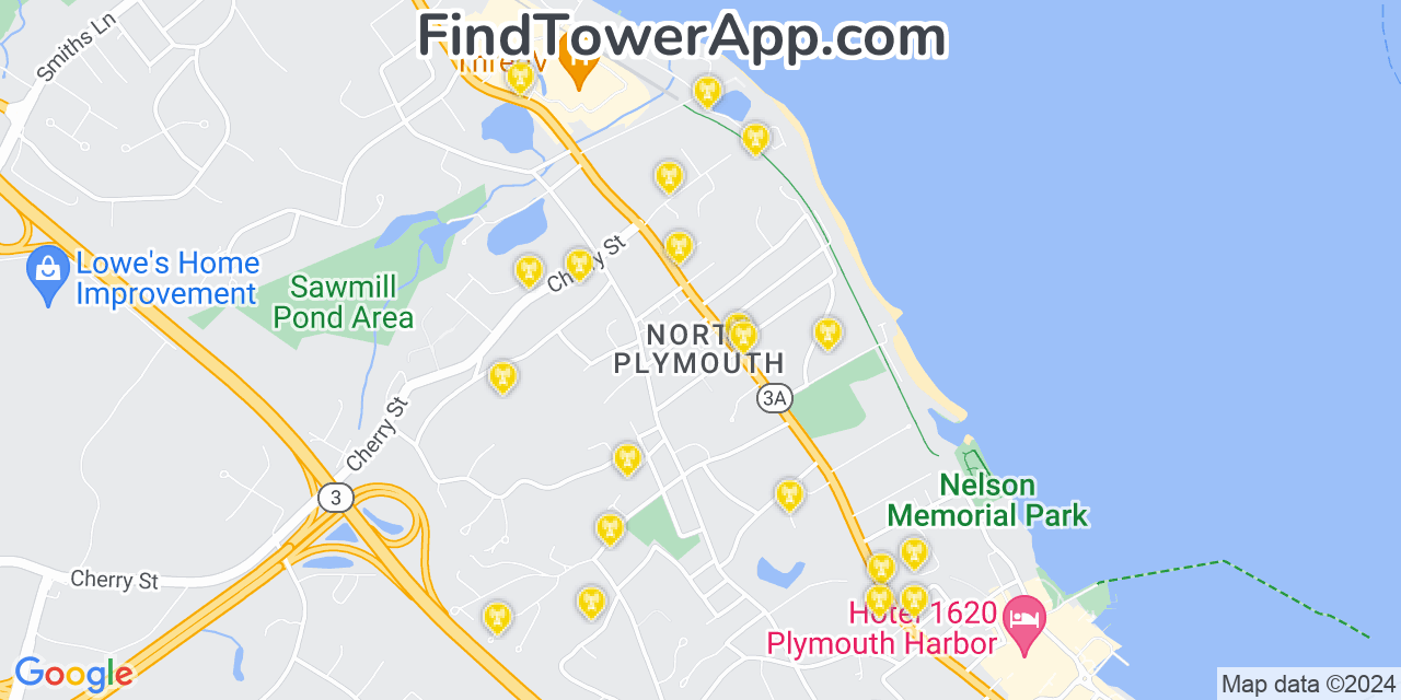 Verizon 4G/5G cell tower coverage map North Plymouth, Massachusetts