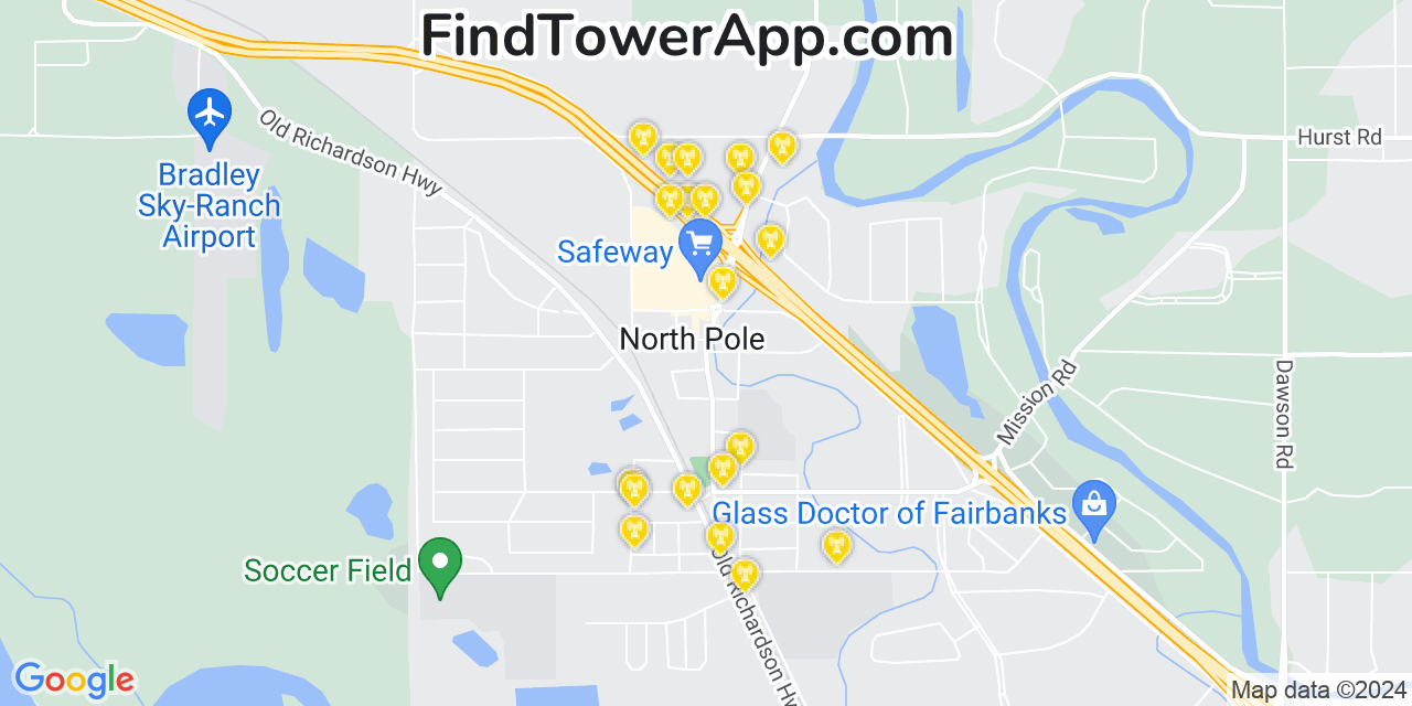 Verizon 4G/5G cell tower coverage map North Pole, Alaska