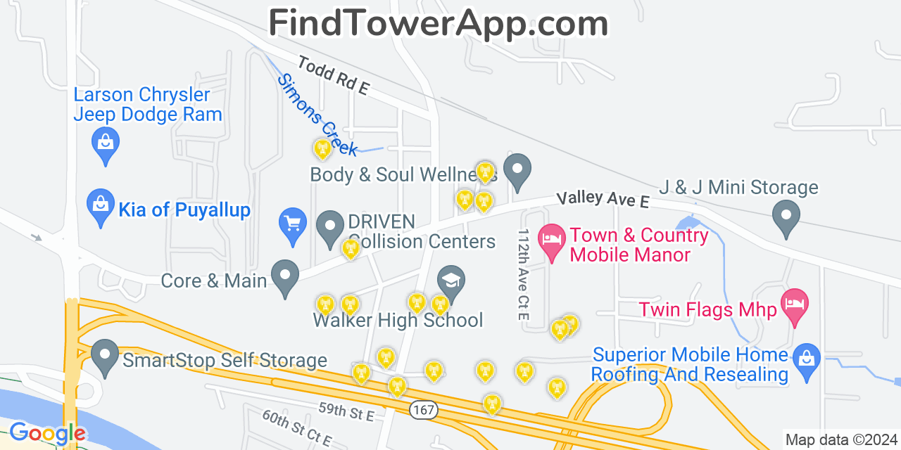 AT&T 4G/5G cell tower coverage map North Puyallup, Washington