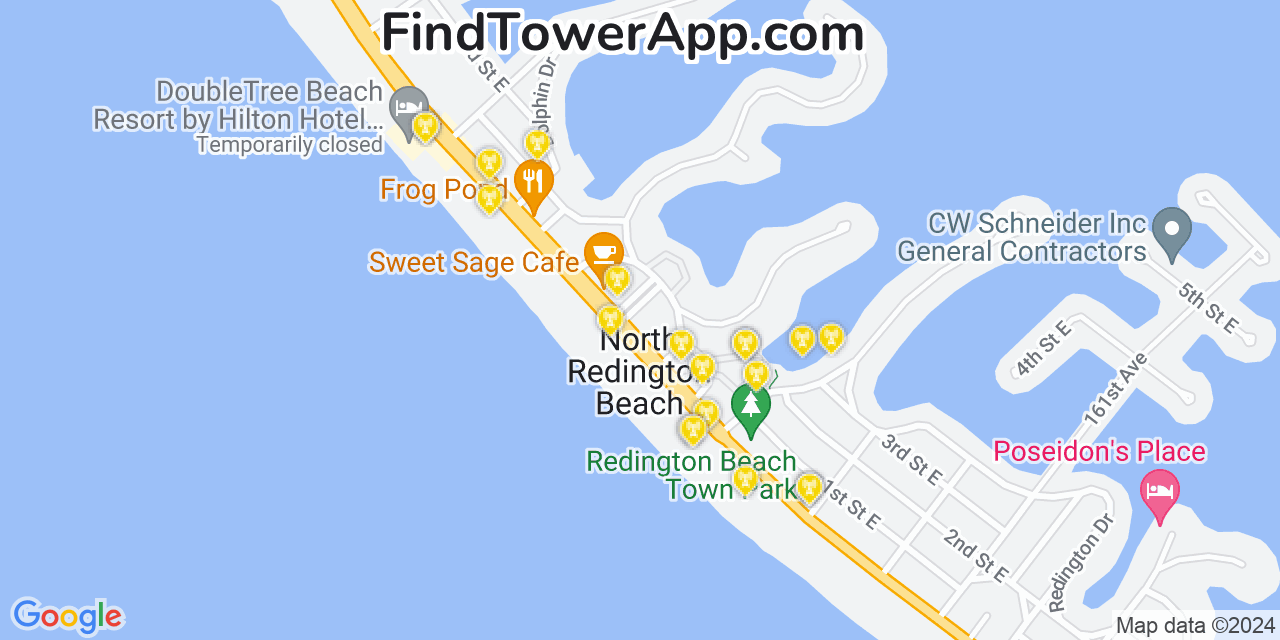 Verizon 4G/5G cell tower coverage map North Redington Beach, Florida