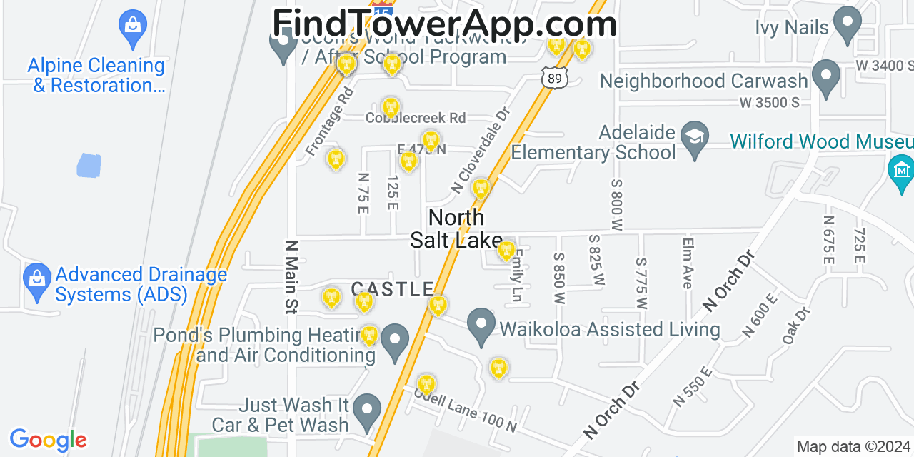 AT&T 4G/5G cell tower coverage map North Salt Lake, Utah