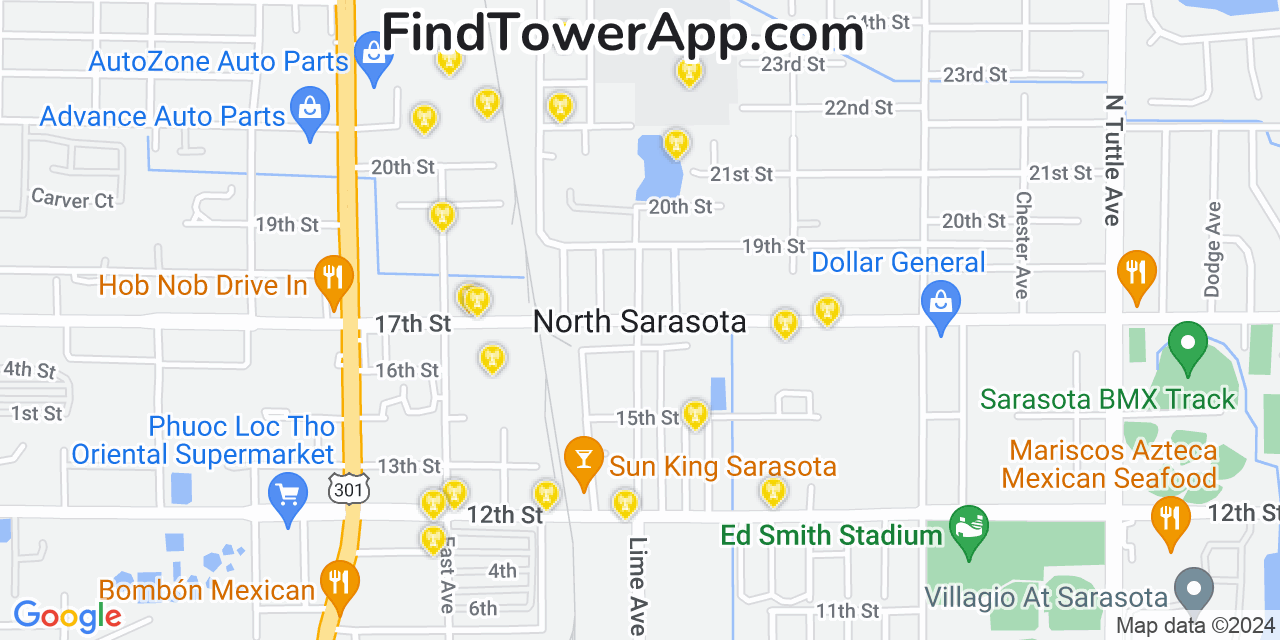 Verizon 4G/5G cell tower coverage map North Sarasota, Florida