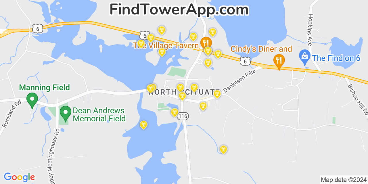 AT&T 4G/5G cell tower coverage map North Scituate, Rhode Island