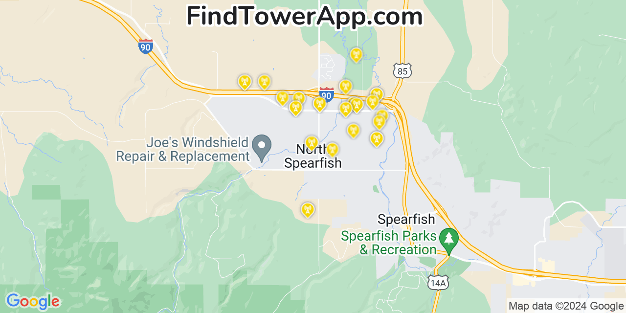 AT&T 4G/5G cell tower coverage map North Spearfish, South Dakota