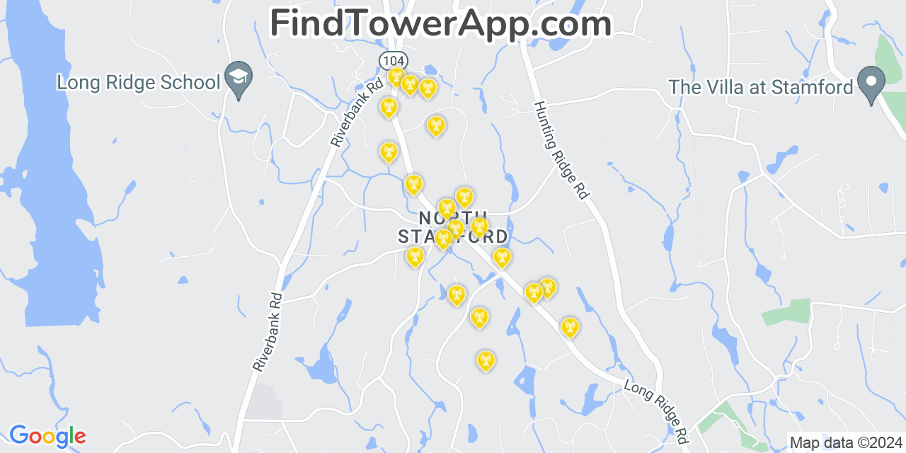 AT&T 4G/5G cell tower coverage map North Stamford, Connecticut