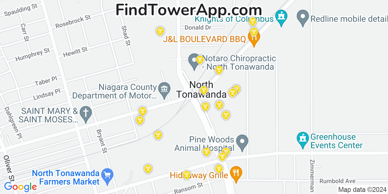 AT&T 4G/5G cell tower coverage map North Tonawanda, New York