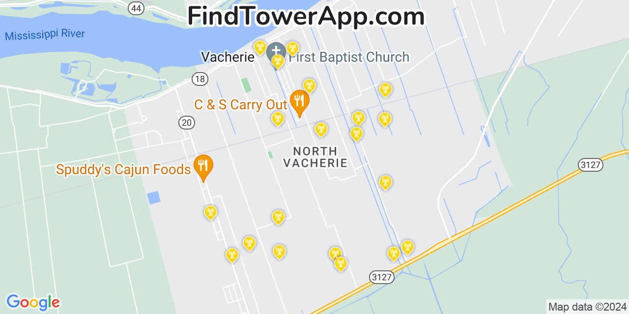 AT&T 4G/5G cell tower coverage map North Vacherie, Louisiana