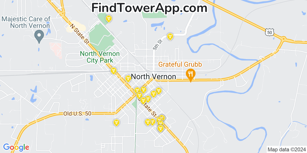 AT&T 4G/5G cell tower coverage map North Vernon, Indiana