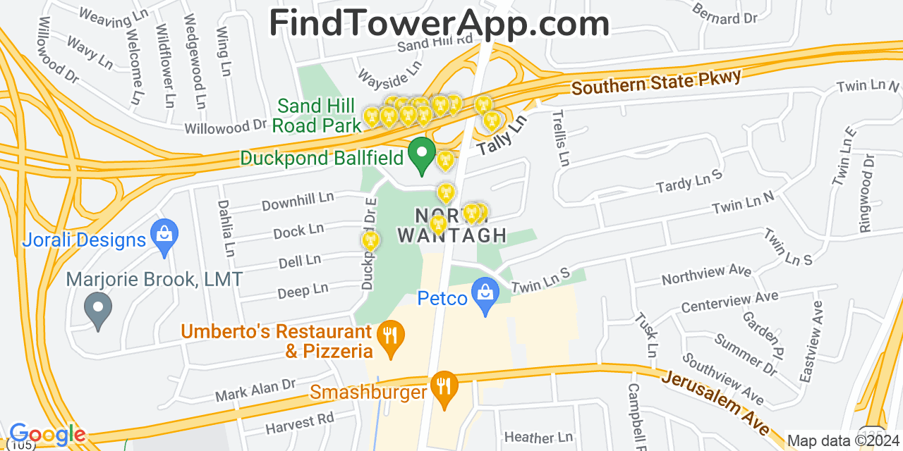 AT&T 4G/5G cell tower coverage map North Wantagh, New York