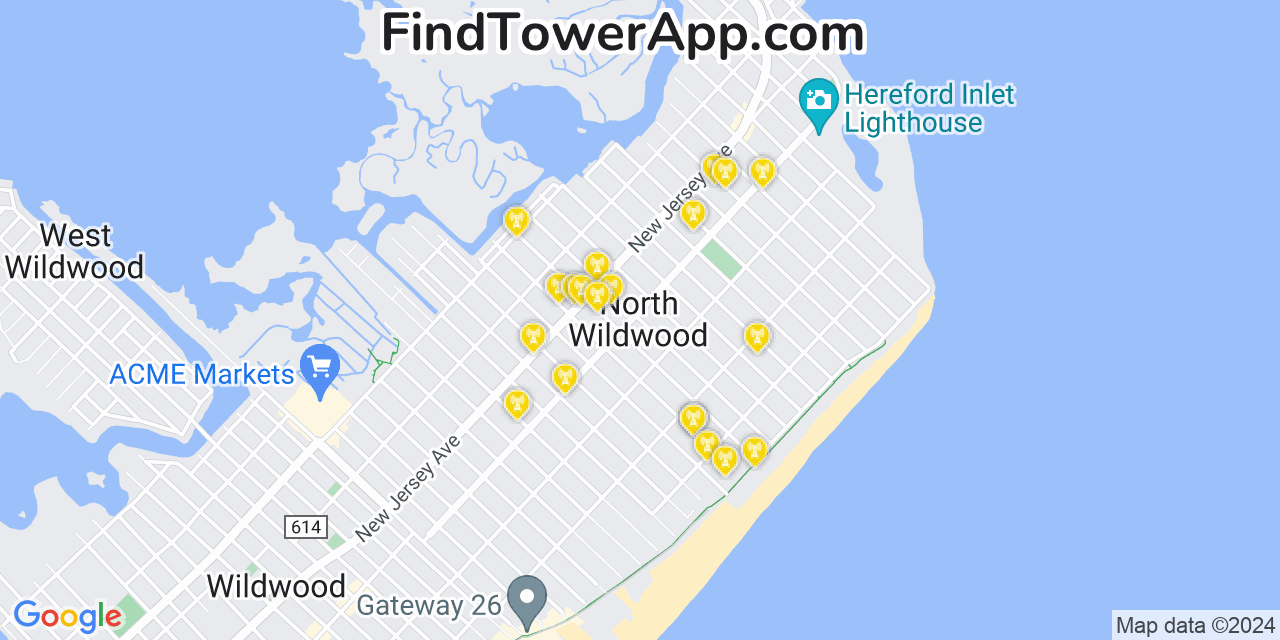 AT&T 4G/5G cell tower coverage map North Wildwood, New Jersey