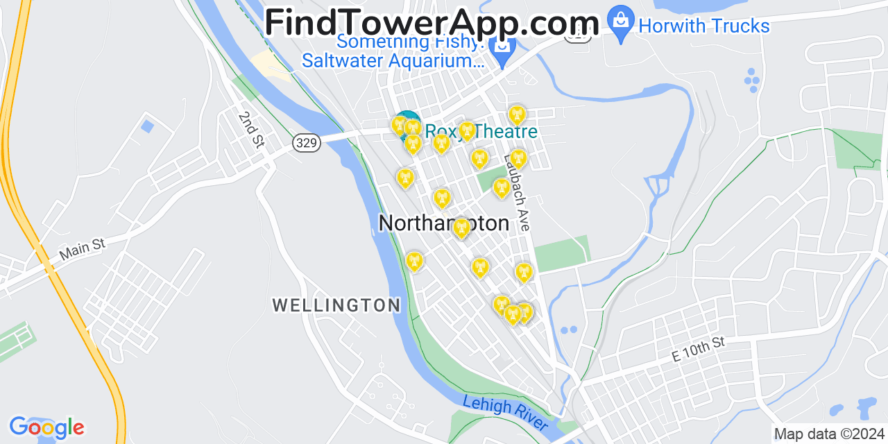 AT&T 4G/5G cell tower coverage map Northampton, Pennsylvania