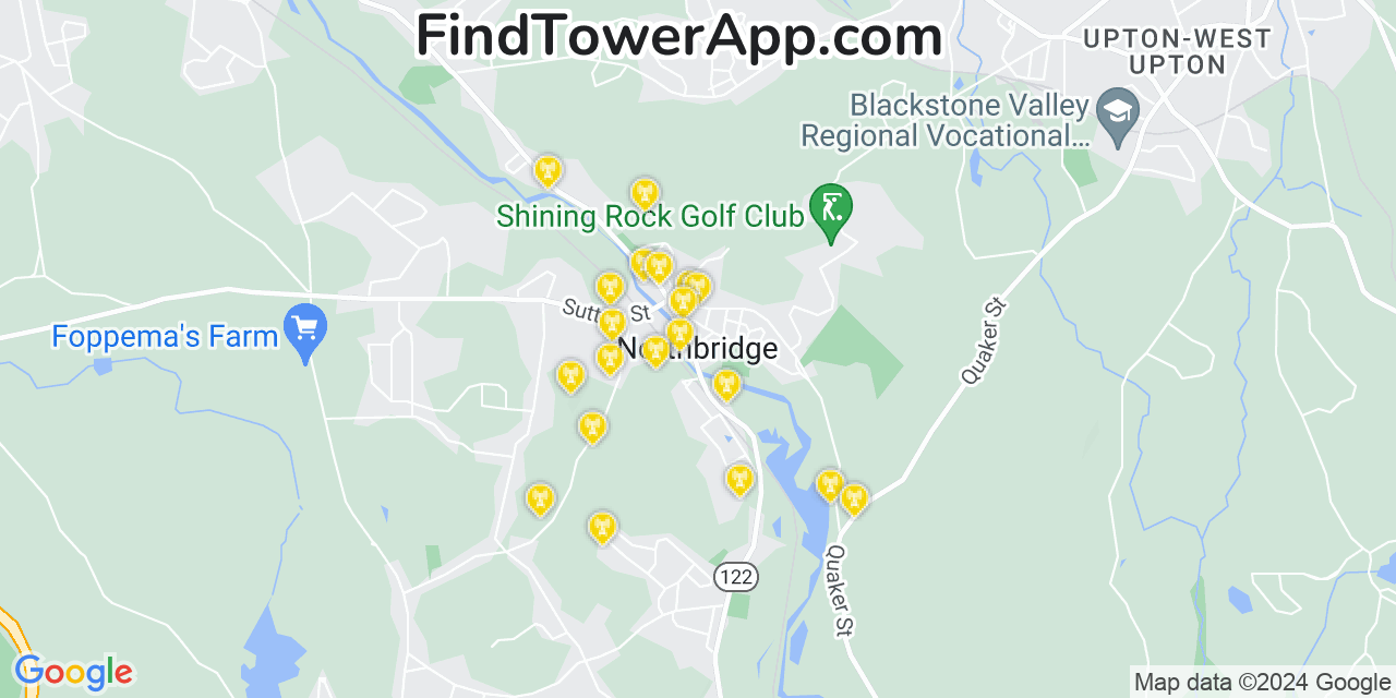 Verizon 4G/5G cell tower coverage map Northbridge, Massachusetts