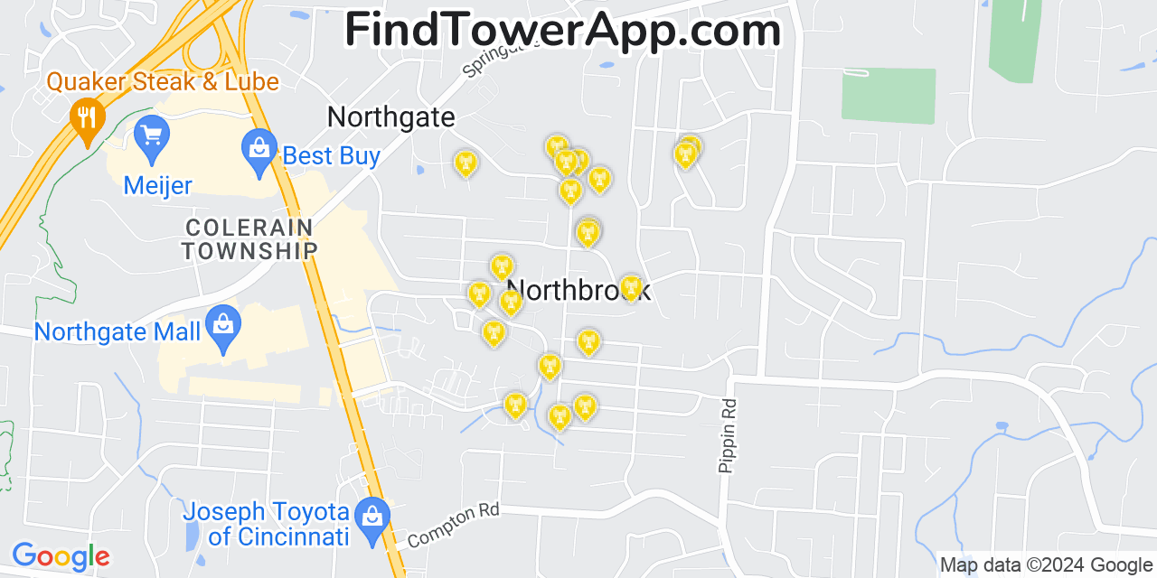 Verizon 4G/5G cell tower coverage map Northbrook, Ohio